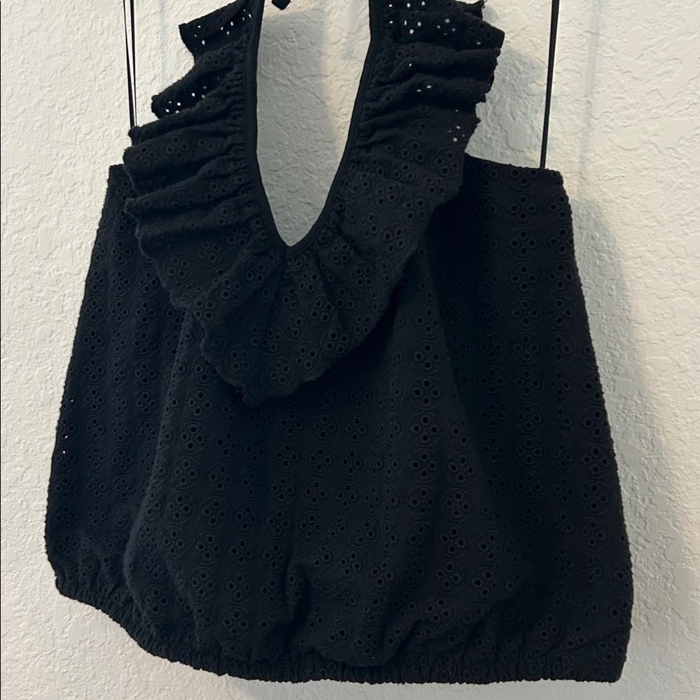 Express Black Eyelet Halter Tank